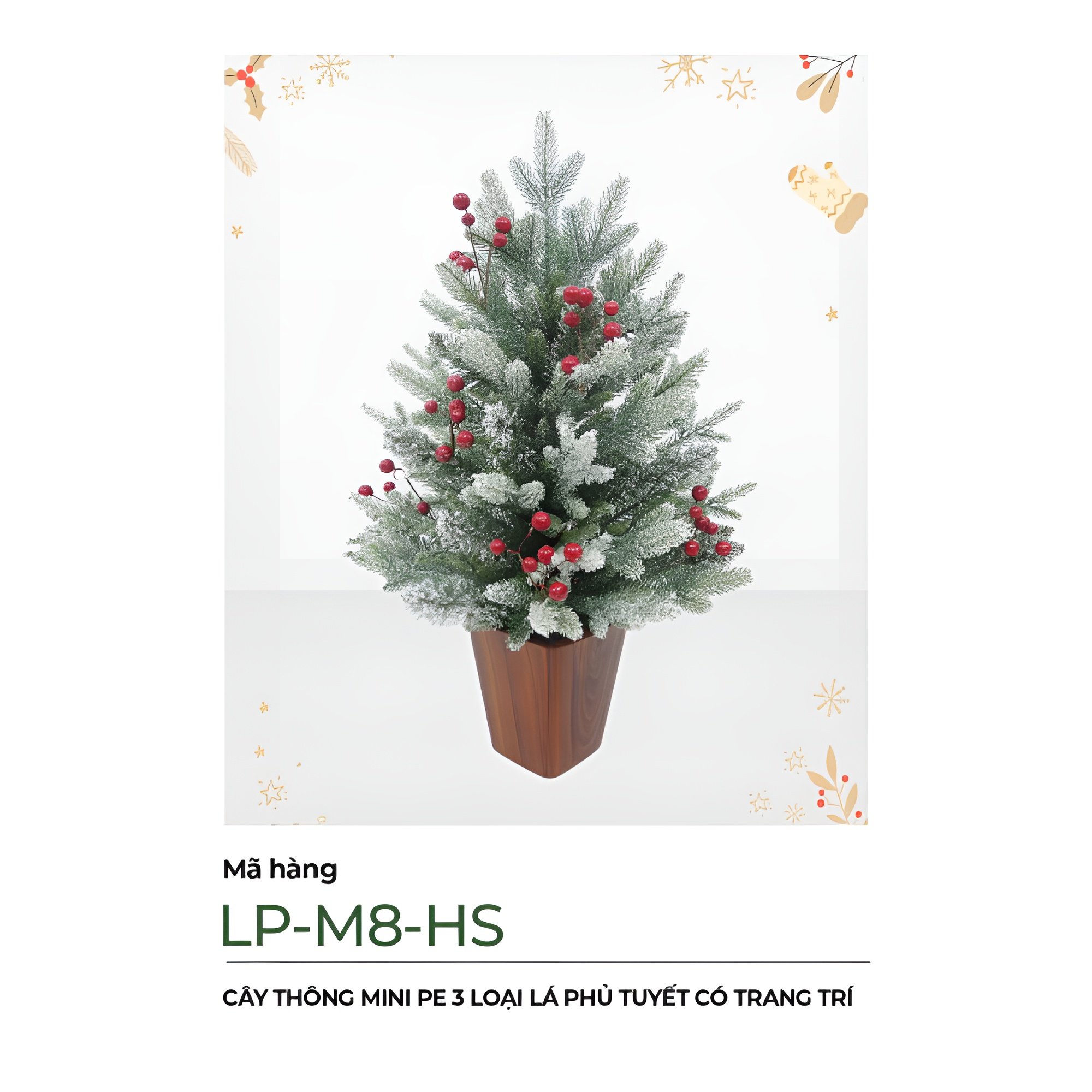 Cây thông mini Pe 3 loại lá phủ tuyết có trang trí