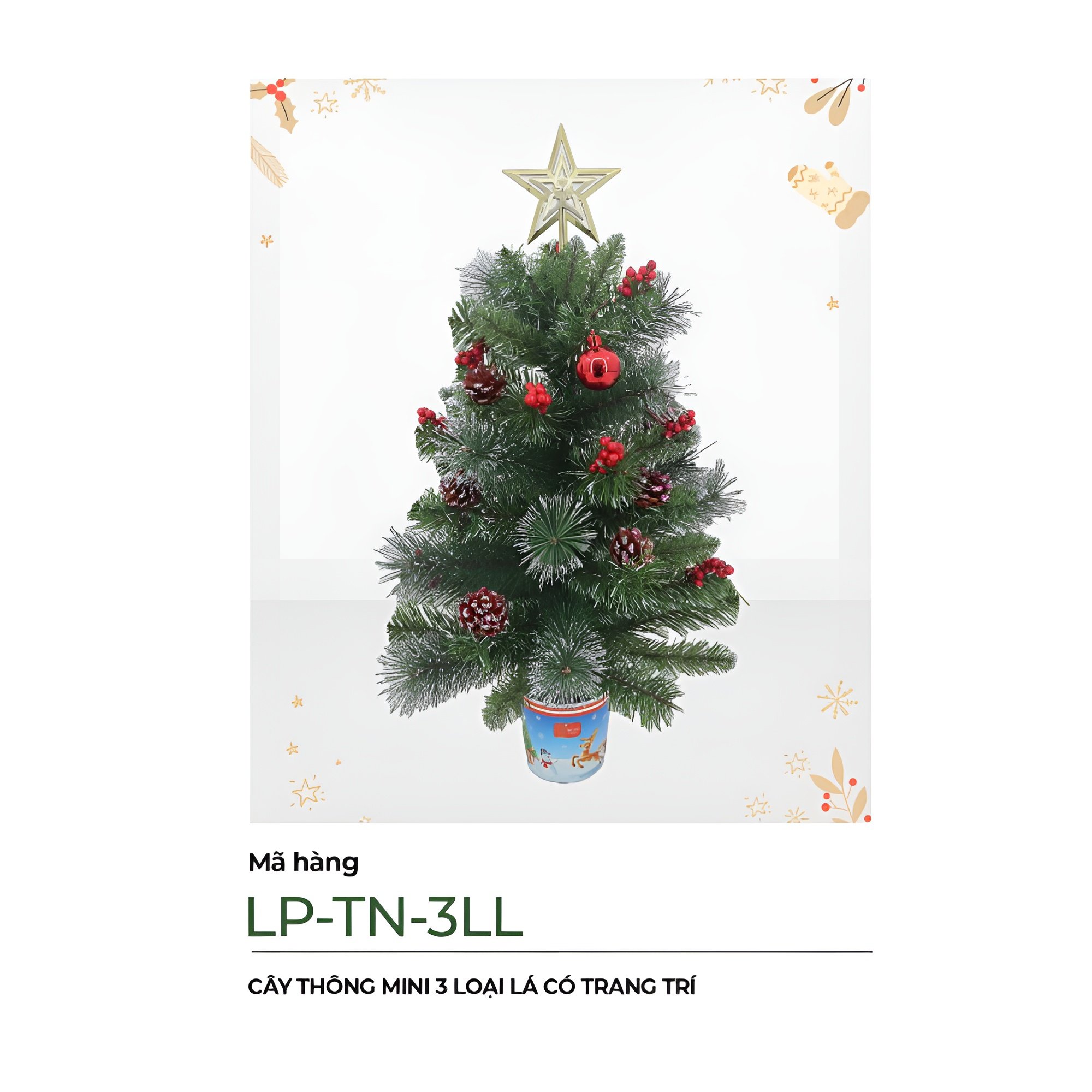 Cây thông noel mini 3 loại lá có trang trí