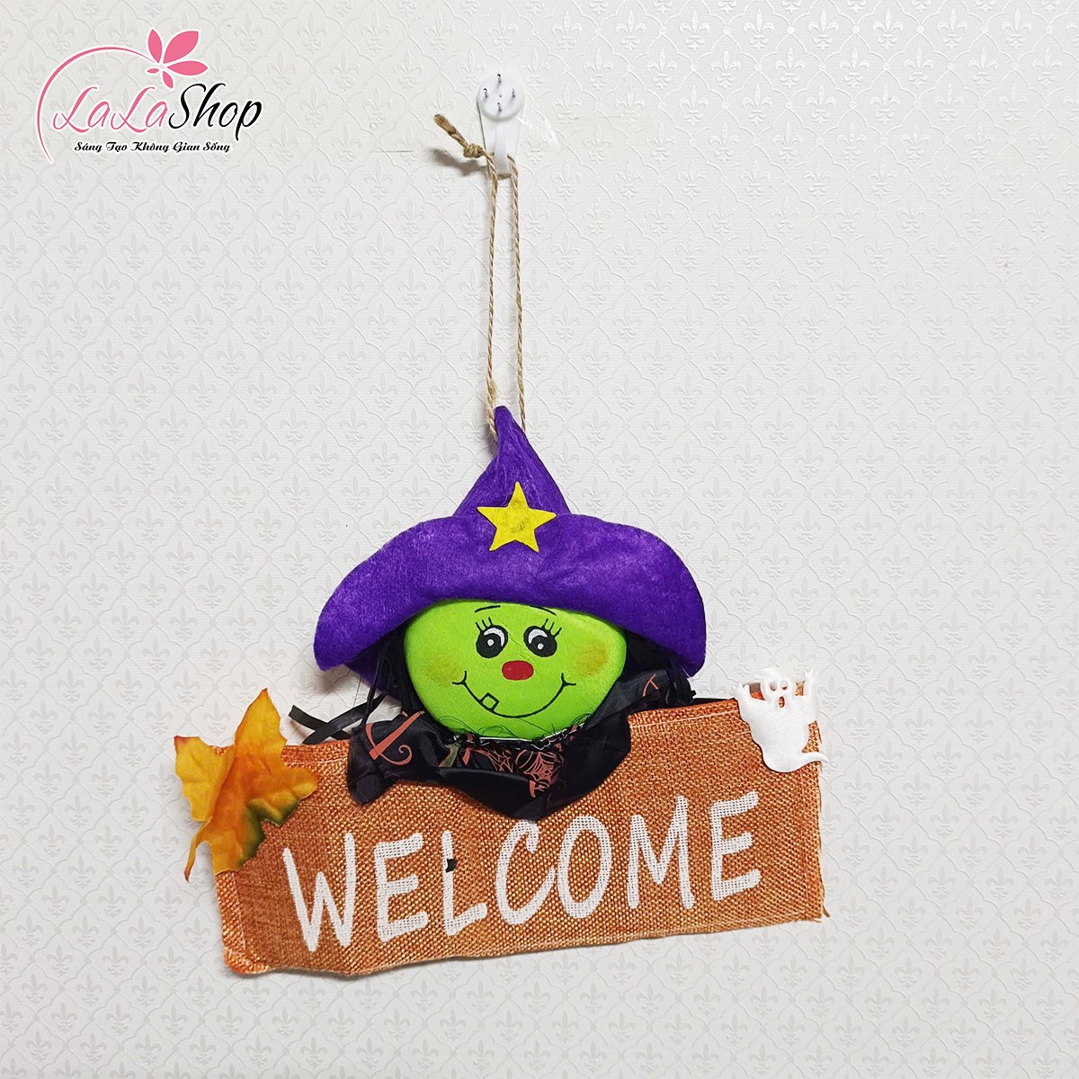Bảng Treo Welcome Trang Trí Halloween Cô Bé Phù Thủy