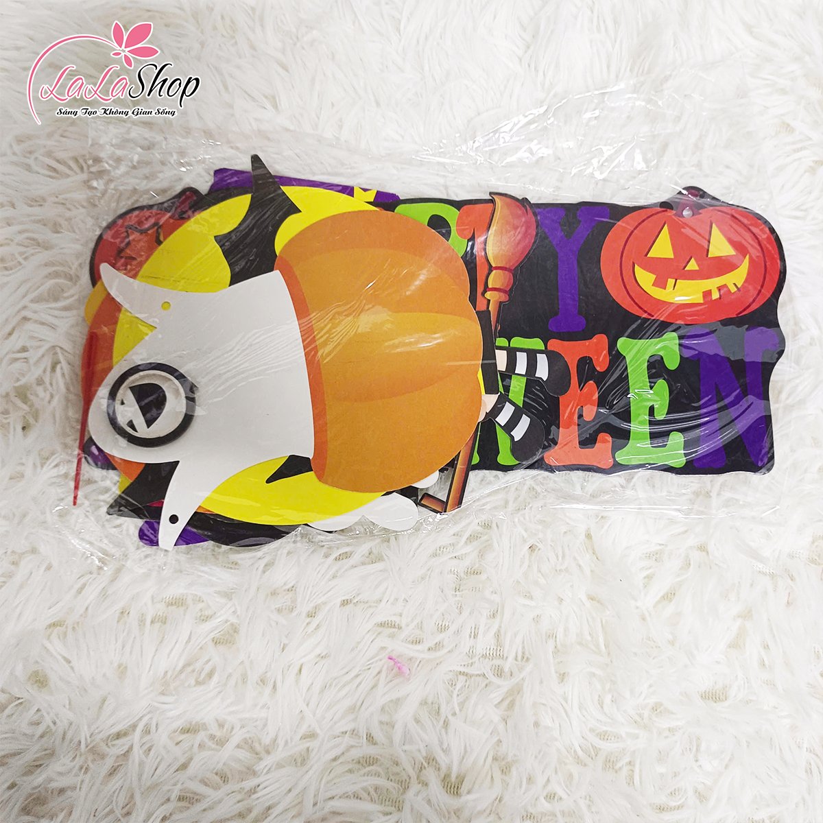 Đồ treo trang trí Halloween Set Dây Treo 9 Hình Bí Ngô Ma Quái Và Cô Bé Phù Thủy