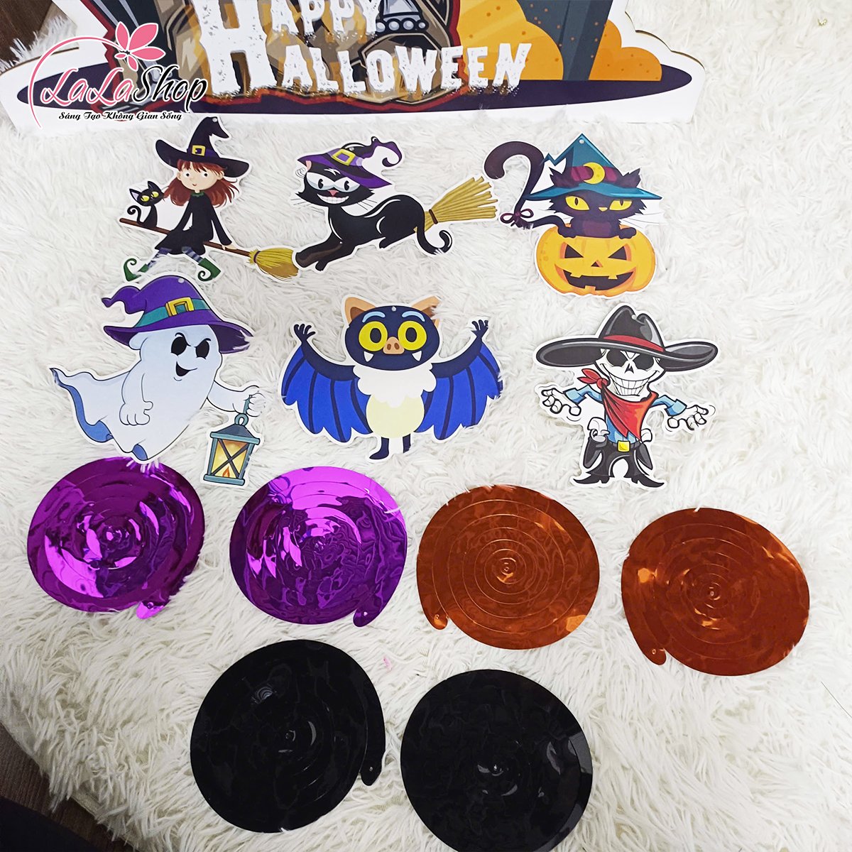 Đồ treo trang trí Halloween Set Dây Treo Lò Xo 6 Hình Phù Thủy Và Bóng Ma Bí Ẩn