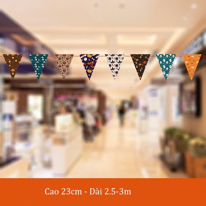 Đồ treo trang trí Halloween Set Dây Treo 8 Hình Tam Giác Họa Tiết Halloween