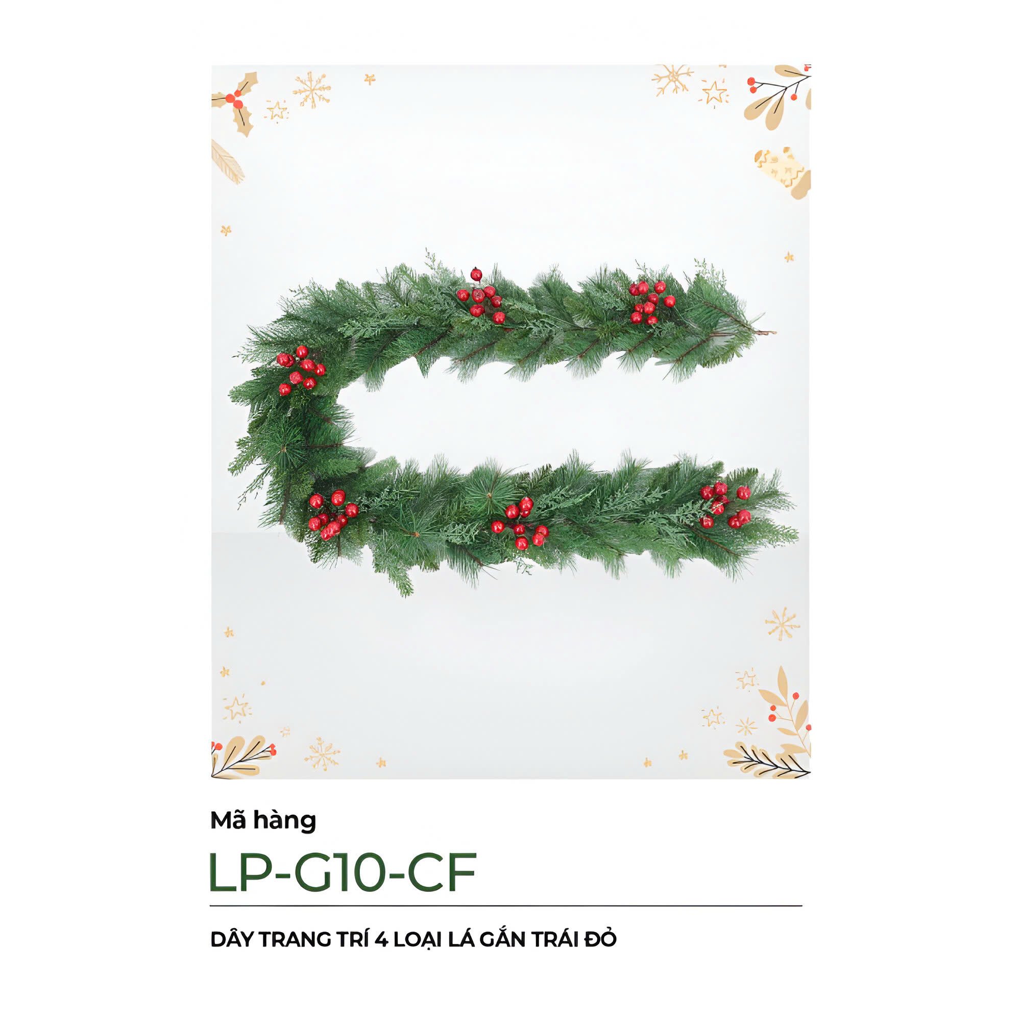 Dây Trang Trí Noel 4 Loại Lá Gắn Trái Đỏ 2m1