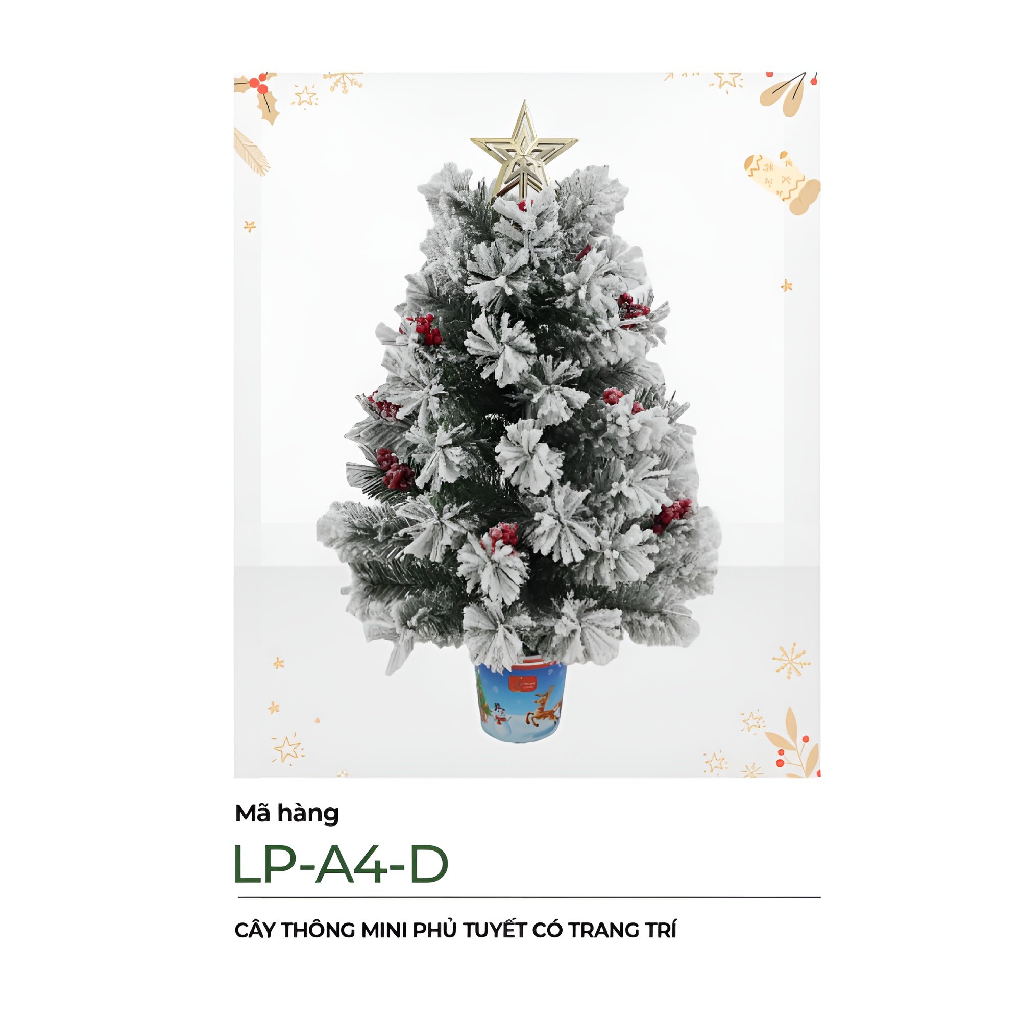 Cây thông noel mini phủ tuyết có trang trí