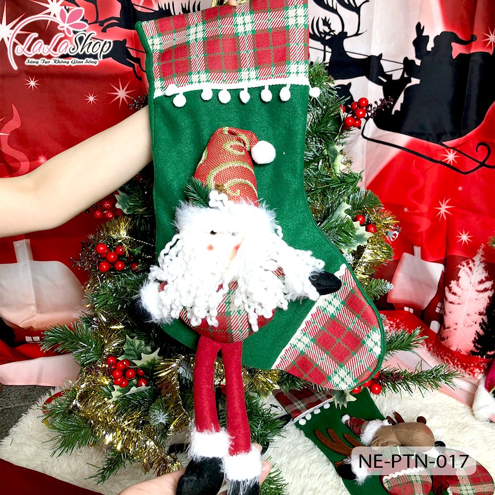 Đồ Trang Trí Noel Tất Treo Họa Tiết Ông Già Noel Và Tuần Lộc