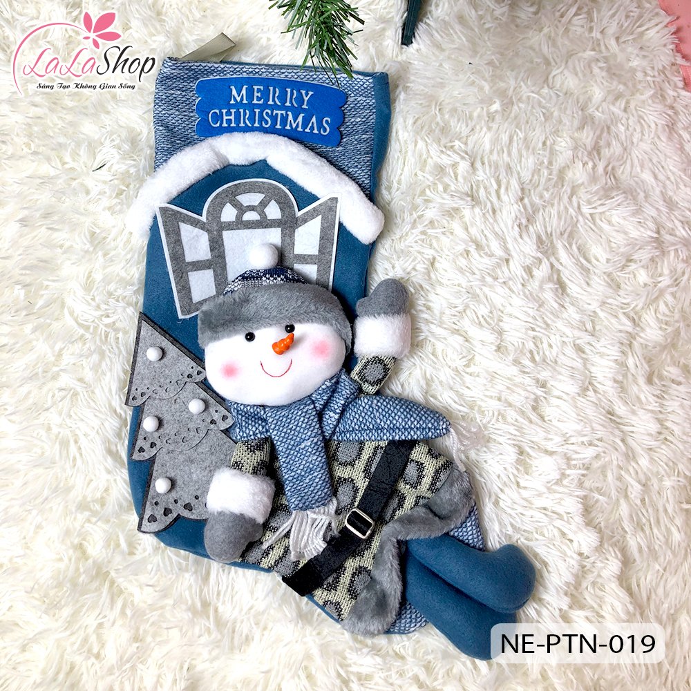 Đồ Trang Trí Noel Tất Treo Họa Tiết Người Tuyết Và Ông Già Noel