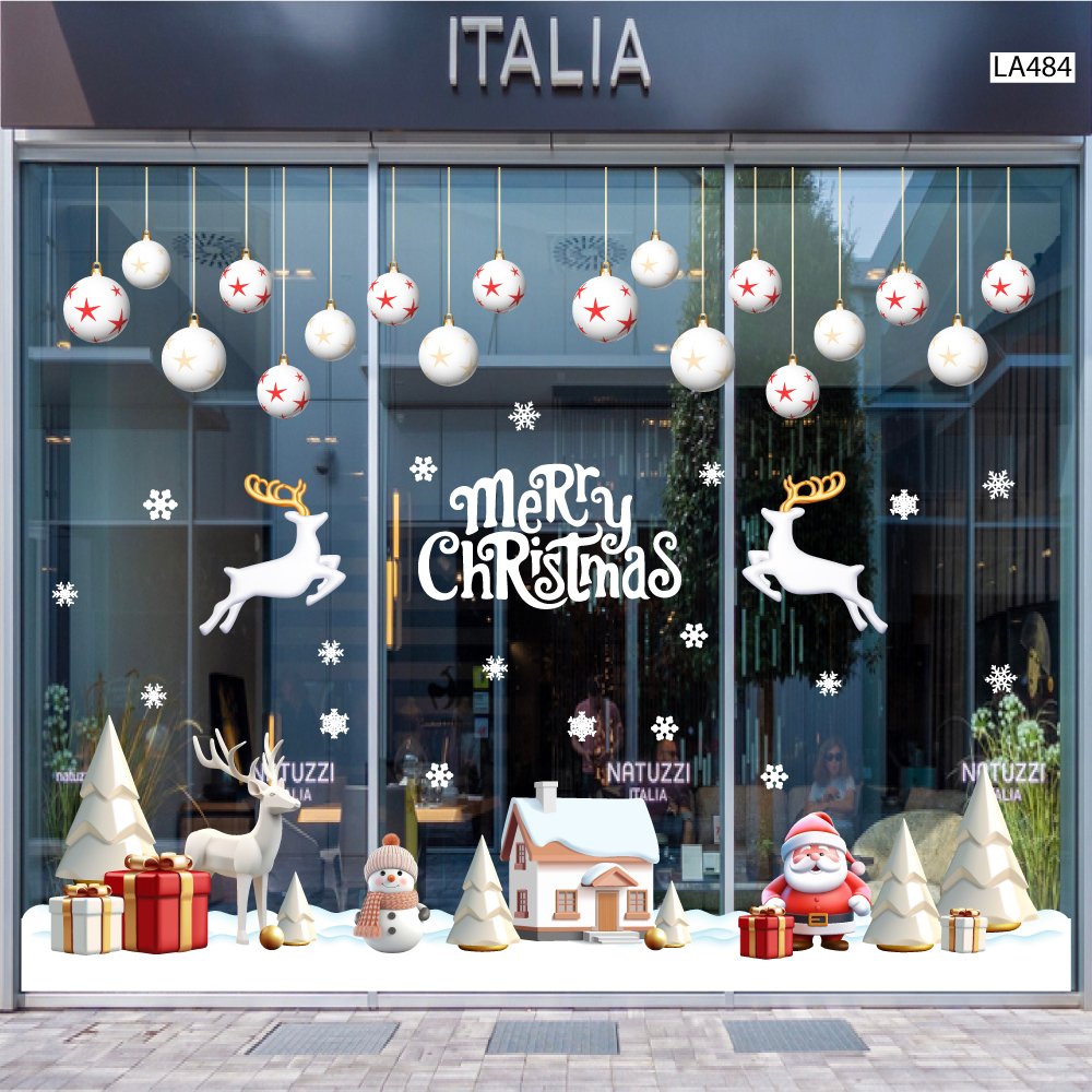 Combo Decal Trang Trí Noel Thành Phố Tuyết Trắng Và Ông Già Noel Phát Quà