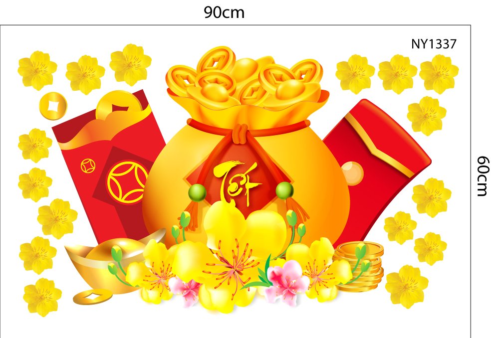 Combo Decal Trang Trí Cửa Kính Ngày Tết Ất Tỵ 2025 Rắn Thần Tài và Túi Tiền Tài Lộc