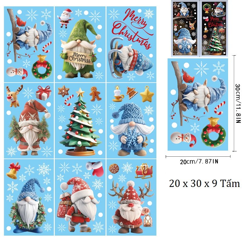 Decal tĩnh điện 2 mặt trang trí noel Ông Già Noel Sắc Màu