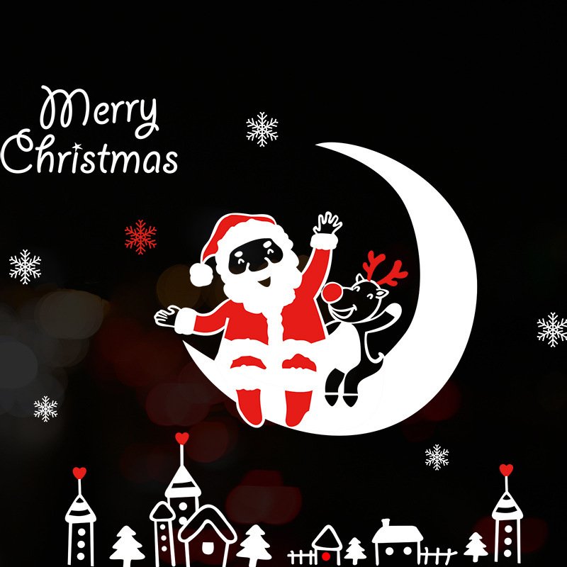 Decal tĩnh điện 2 mặt trang tr&iacute; noel &Ocirc;ng Gi&agrave; Noel V&agrave; Mặt Trăng