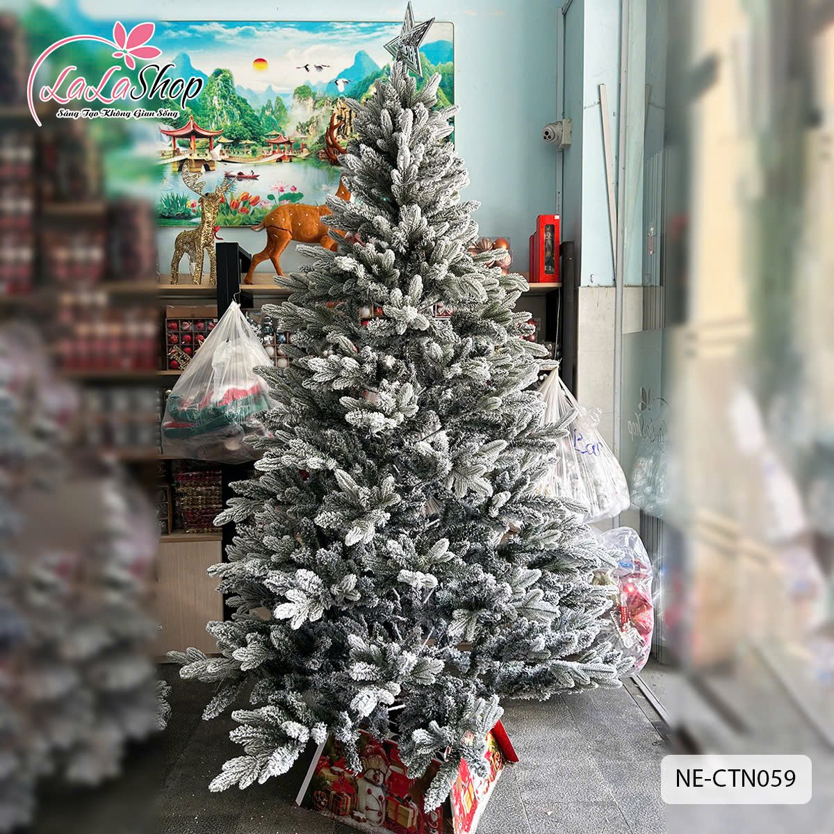 Cây thông noel PE phủ tuyết 2 loại lá - Cây tự động