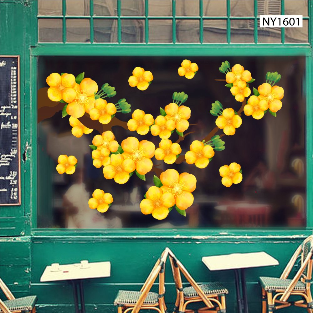 Decal Trang Trí Tết Hoa Mai Vàng