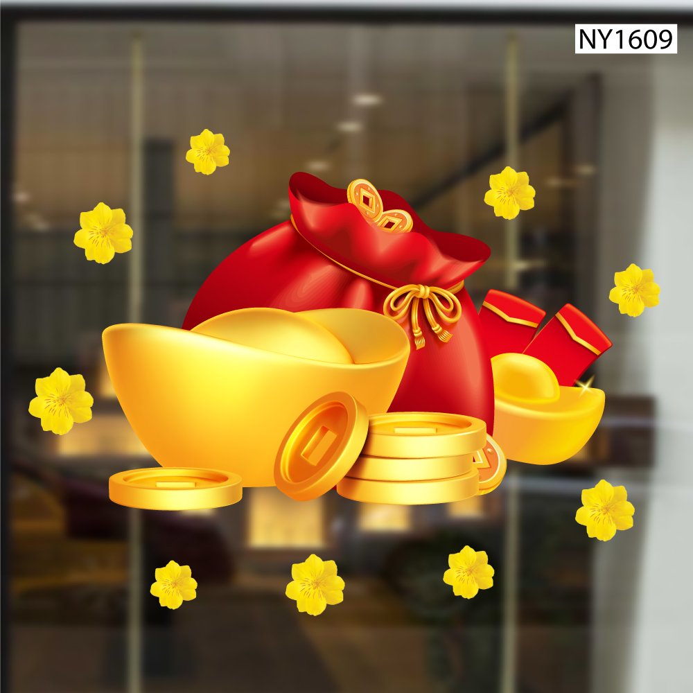 Decal Trang Trí Tết Túi Tiền Và Thỏi Vàng