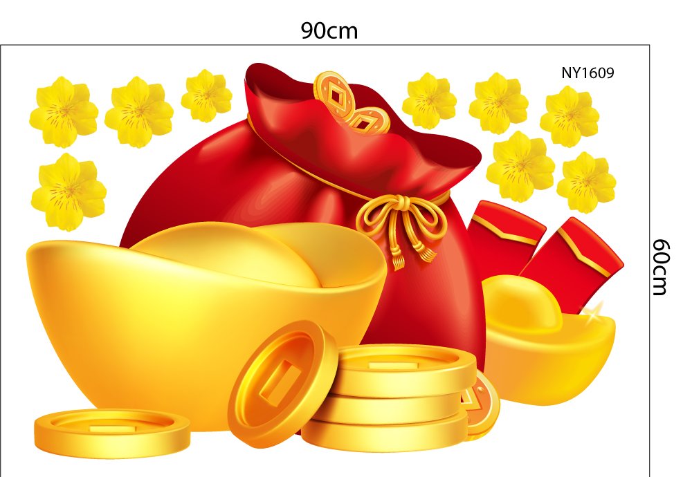 Decal Trang Trí Tết Túi Tiền Và Thỏi Vàng