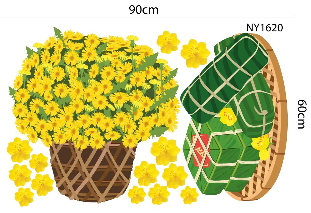 Decal Trang Trí Tết cúc vàng rở rộ chào xuân mới