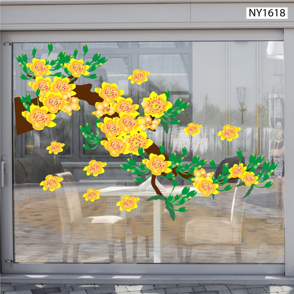 Decal Trang Trí Tết mai vàng nở rộ