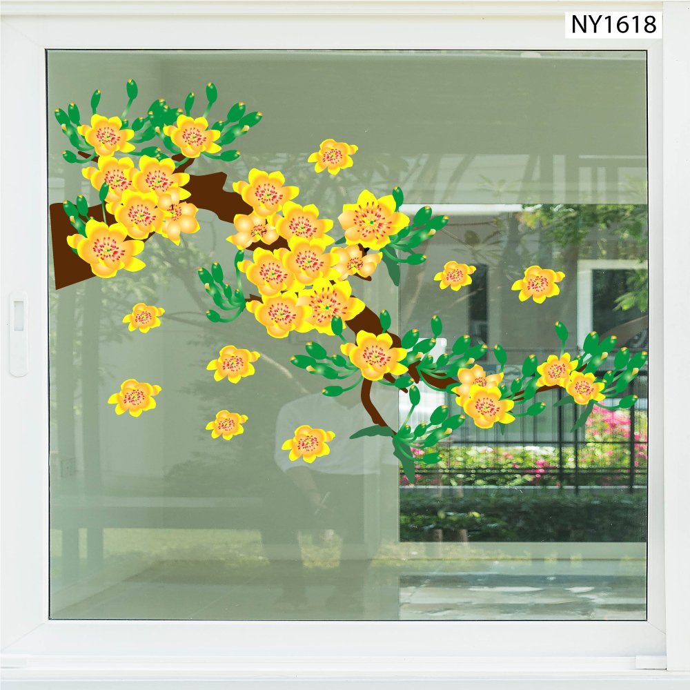 Decal Trang Trí Tết mai vàng nở rộ