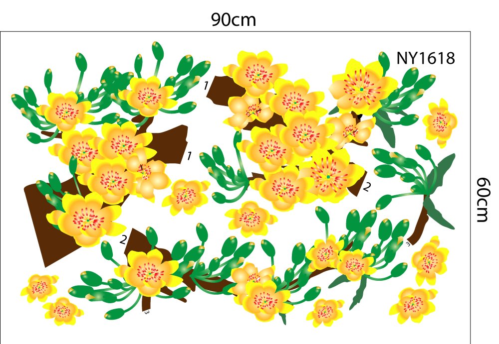 Decal Trang Trí Tết mai vàng nở rộ