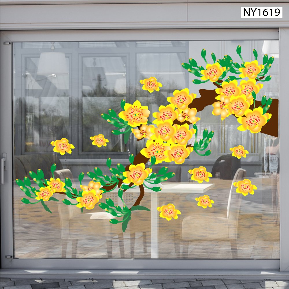 Decal Trang Trí Tết mai vàng khoe sắc đón xuân sang