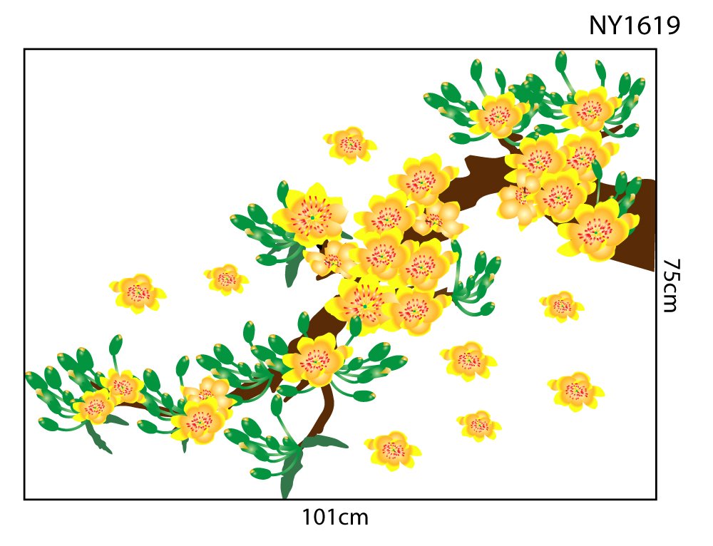 Decal Trang Trí Tết mai vàng khoe sắc đón xuân sang