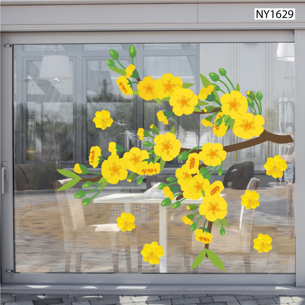 Decal Trang Trí Tết mai vàng nở rộ khoe sắc