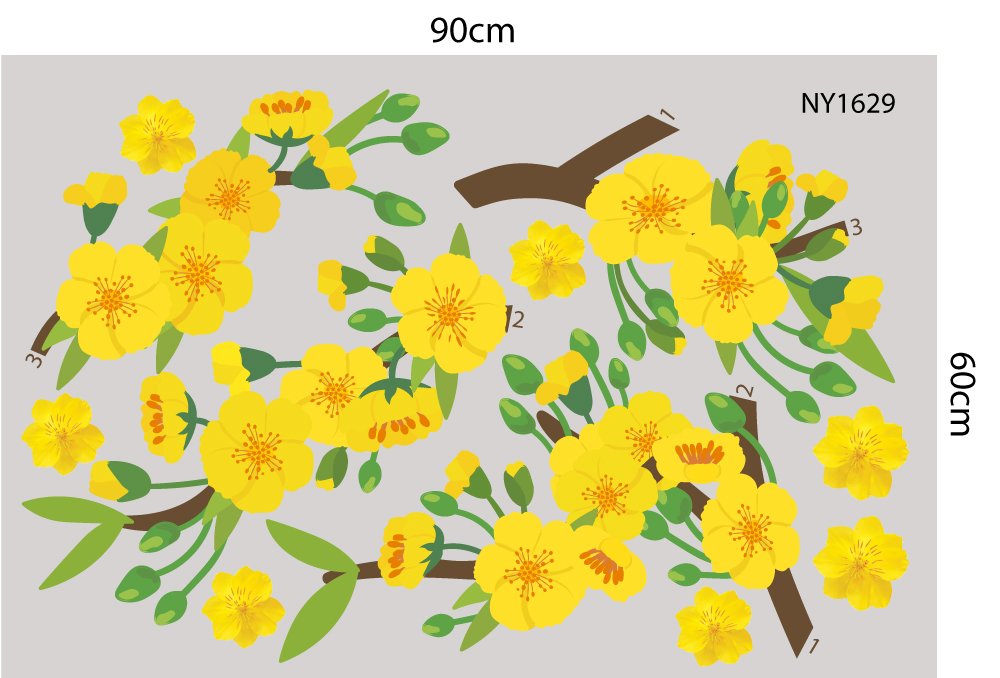 Decal Trang Trí Tết mai vàng nở rộ khoe sắc