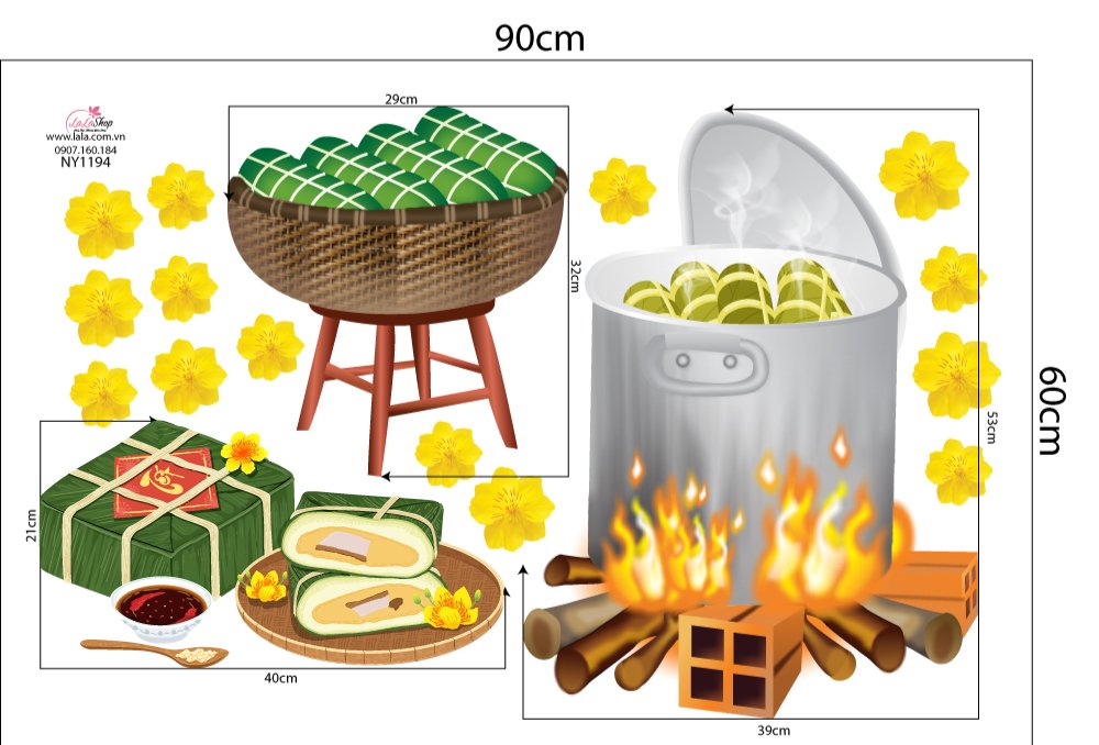 Decal Trang Trí Tết Nấu Bánh Chưng Ngày Tết