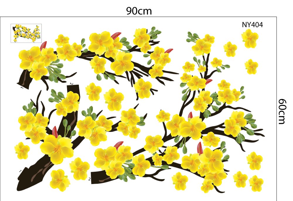Combo Decal Trang Trí Tết Ất Tỵ én vàng đón Xuân