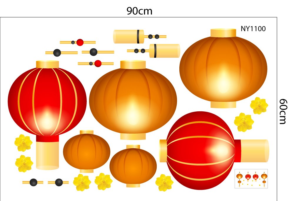 Combo Decal Trang Trí Tết Ất Tỵ én vàng đón Xuân