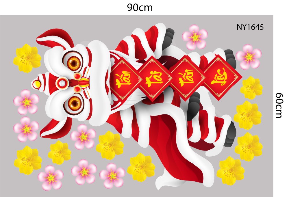 Combo Decal Trang Trí Tết Ất Tỵ thần tài gõ cửa đón xuân như ý