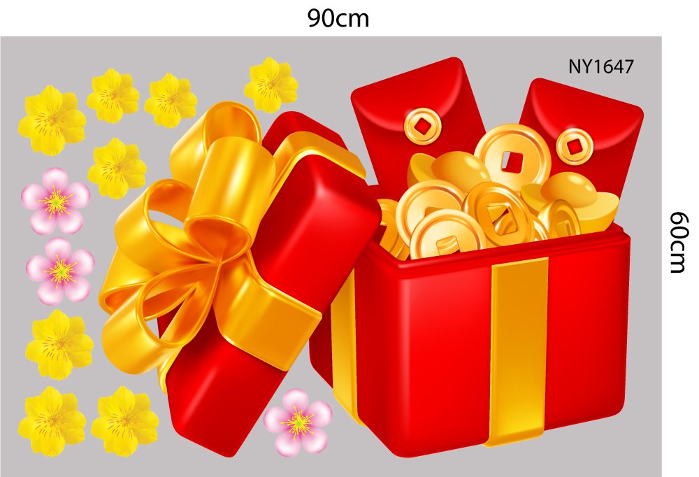 Combo Decal Trang Trí Tết Ất Tỵ thần tài gõ cửa đón xuân như ý