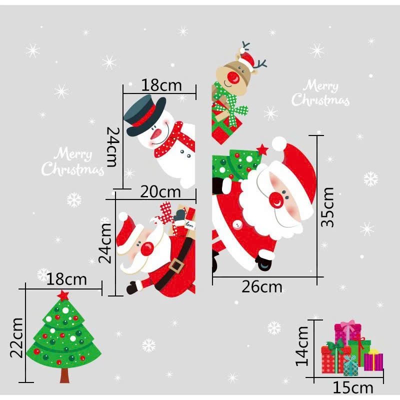 Decal tĩnh điện 2 mặt trang trí noel ông già noel cùng tuần lộc và bạn người tuyết