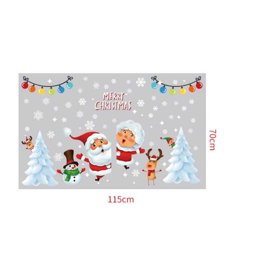 Decal tĩnh điện 2 mặt trang trí noel ông già noel và cây thông trắng