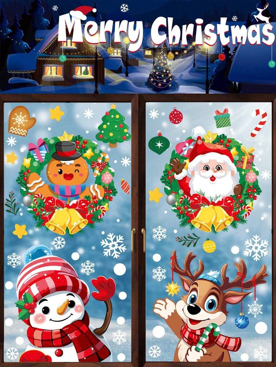 Combo 4 Tấm Decal Tĩnh Điện 2 Mặt Trang Trí Noel Người Tuyết Và Tuần Lộc Vui Vẻ