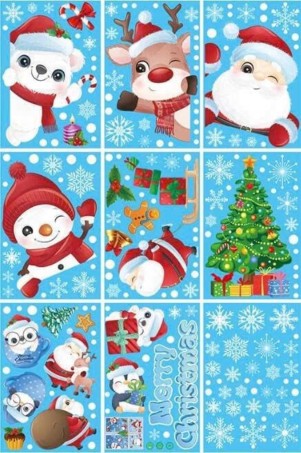 Combo 9 Tấm Decal Tĩnh Điện 2 Mặt Trang Trí Noel Gấu Trắng Và Những Người Bạn Xinh Xắn