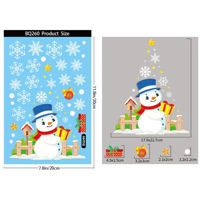 Combo 9 Tấm Decal Tĩnh Điện 2 Mặt Trang Trí Ông Già Noel Và Người Tuyết Trang Trí Cây Thông