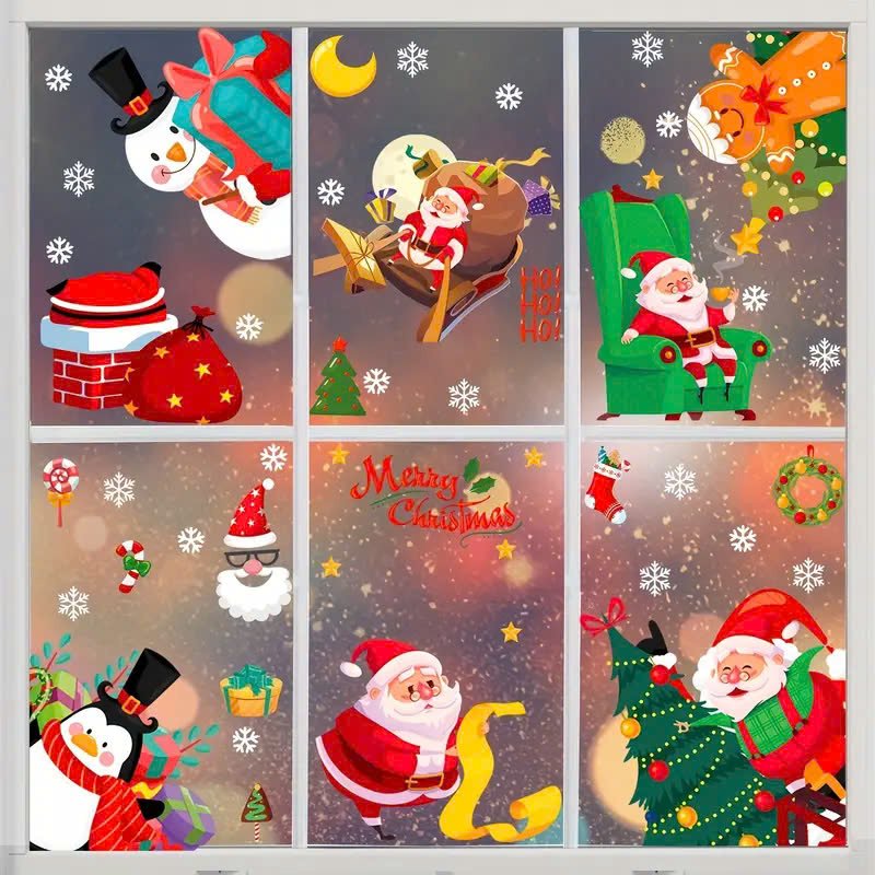 Combo 9 Tấm Decal Tĩnh Điện 2 Mặt Trang Trí Ông Già Noel Và Những Món Quà Đáng Yêu