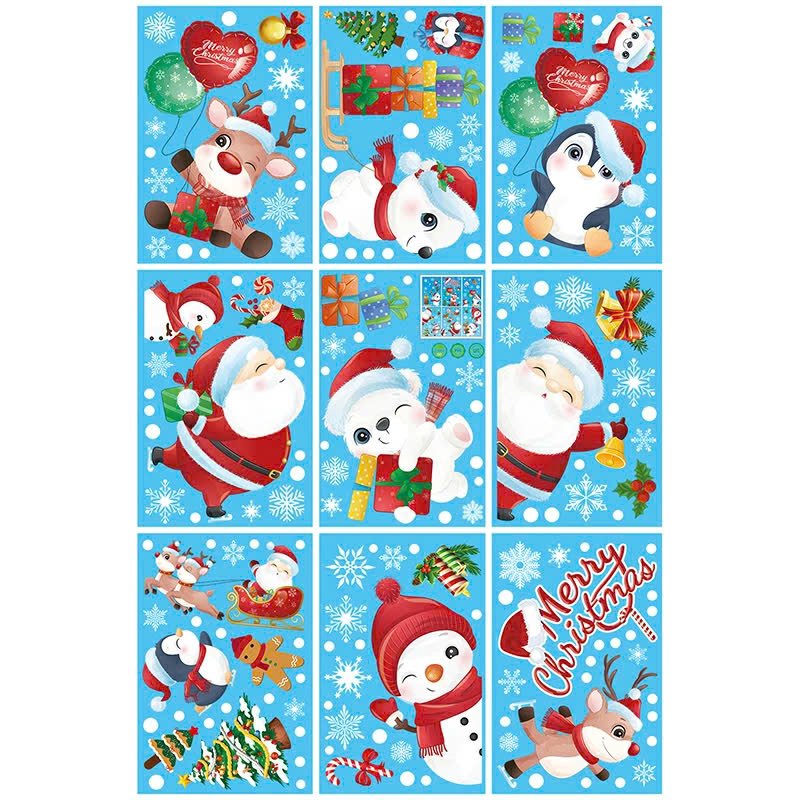 Combo 9 Tấm Decal Tĩnh Điện 2 Mặt Trang Trí Ông Già Noel Và Những Người Bạn Tinh Nghịch
