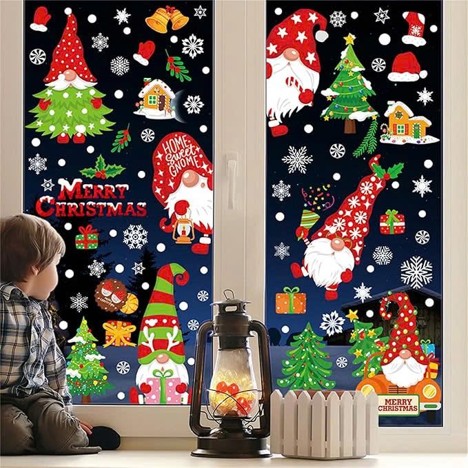 Combo 9 Tấm Decal Tĩnh Điện 2 Mặt Trang Trí Ông Già Noel Với Những Chiếc Nón Ngộ Nghĩnh