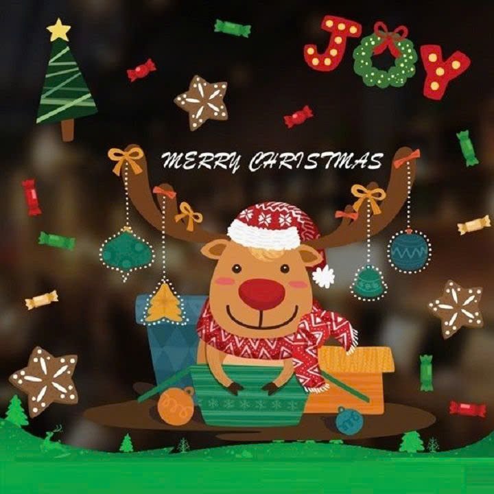 Decal Tĩnh Điện 2 Mặt Trang Trí Noel Tuần Lộc Vui Nhộn Đón Giáng Sinh