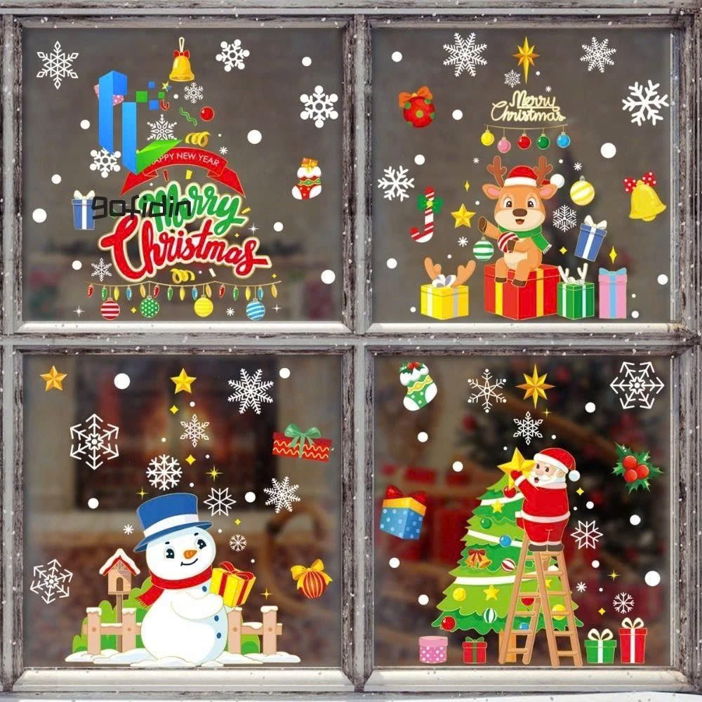 Combo 9 Tấm Decal Tĩnh Điện 2 Mặt Trang Trí Ông Già Noel Và Người Tuyết Trang Trí Cây Thông