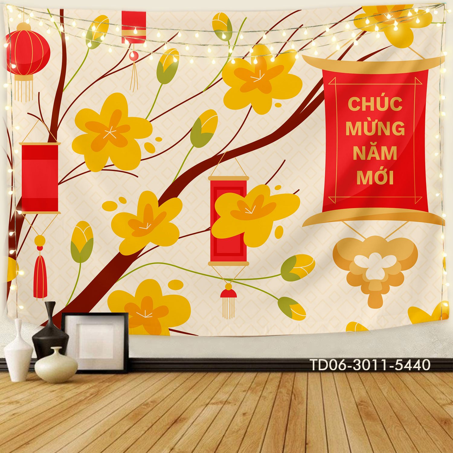 Tranh Vải Treo Tường Trang Trí Tết Mai Vàng Tài Lộc Mừng Năm Mới