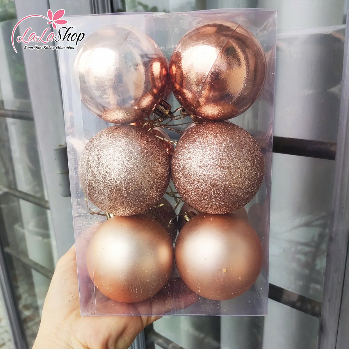 Hộp 12 quả châu 6cm màu cam nhạt trang trí noel