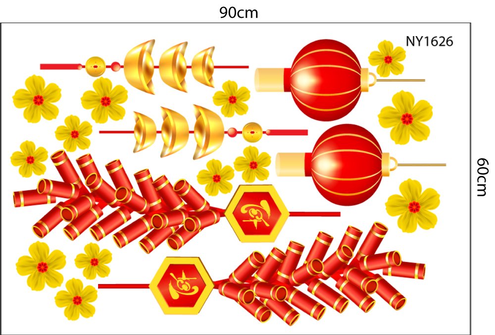 Combo Decal Trang Trí Tết Ất Tỵ thần tài gõ cửa rước lộc vào nhà