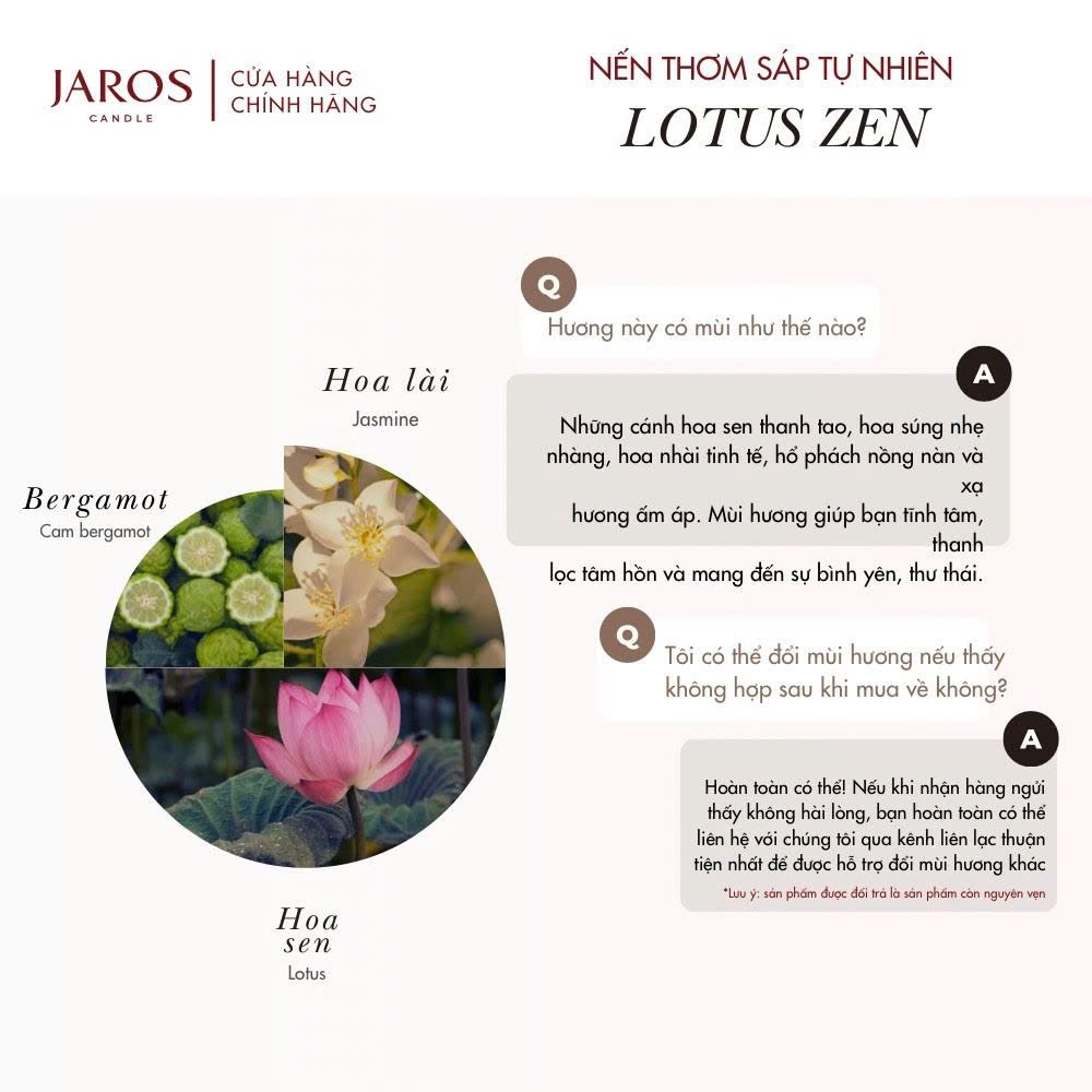 Nến Thơm lành tính từ Sáp Tự Nhiên JAROS Candle LOTUS ZEN 220ml