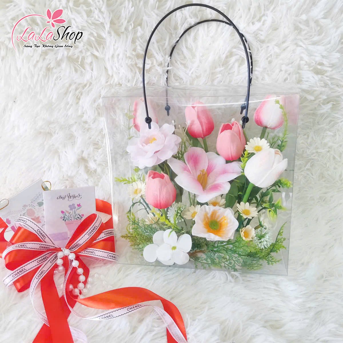 Hộp Mica hoa Tulip ngọt ngào mix hoa sáp thơm quà tặng ý nghĩa