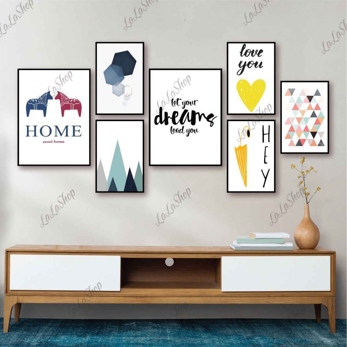 Set 7 Tranh Dán Tường Trừu Tượng Có Keo Sẵn Size lớn: gồm 5 tranh 20x30cm và 2 tranh 30x40cm (S)