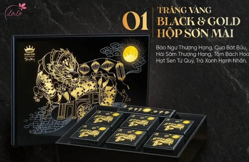 Hộp 4 b&aacute;nh Kinh Đ&ocirc; Trăng V&agrave;ng Black & Gold Kim Cương
