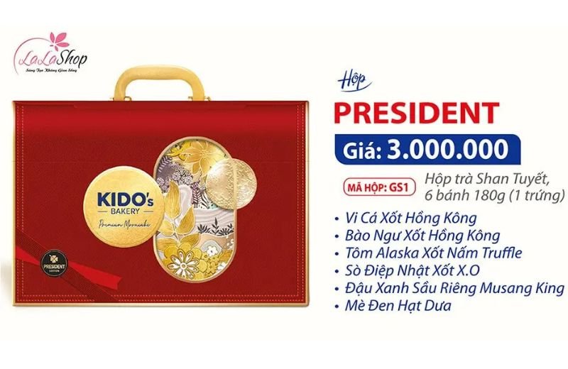 Hộp 6 b&aacute;nh Kido President k&egrave;m Tr&agrave; Shan Tuyết thượng hạng 
