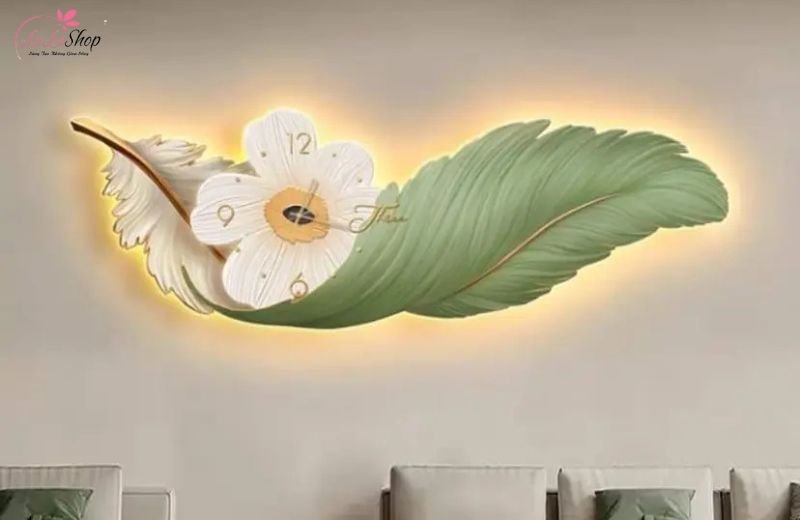 Tranh đồng hồ LED l&ocirc;ng vũ